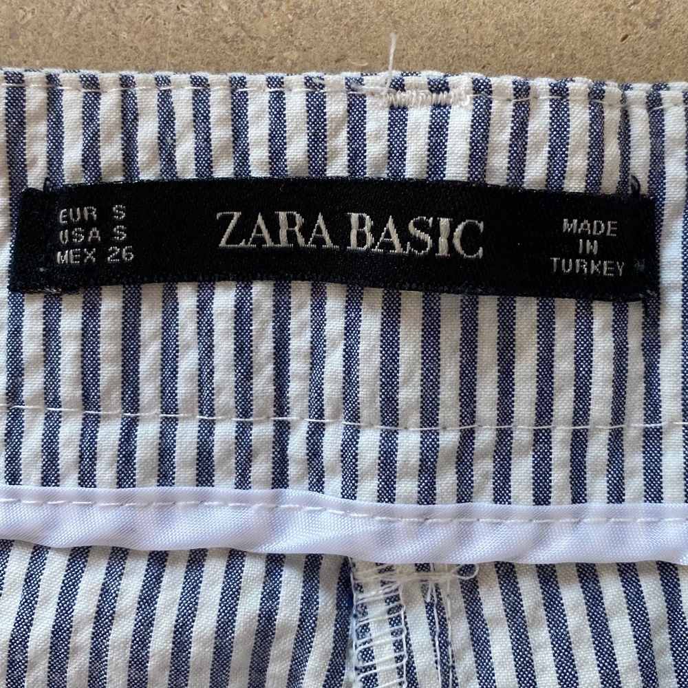 ZARA Seersucker Pinstripe Cuffed & Cropped Pants, from London, Sz SM - Picture 5 of 14